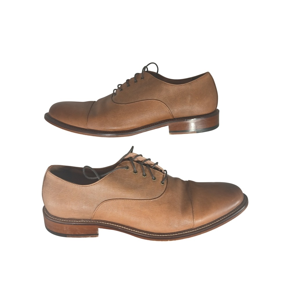 Aston Grey Bandino Oxford 11.5 Tan Leather Cap‎ Toe Textured Dress Shoes 1006838